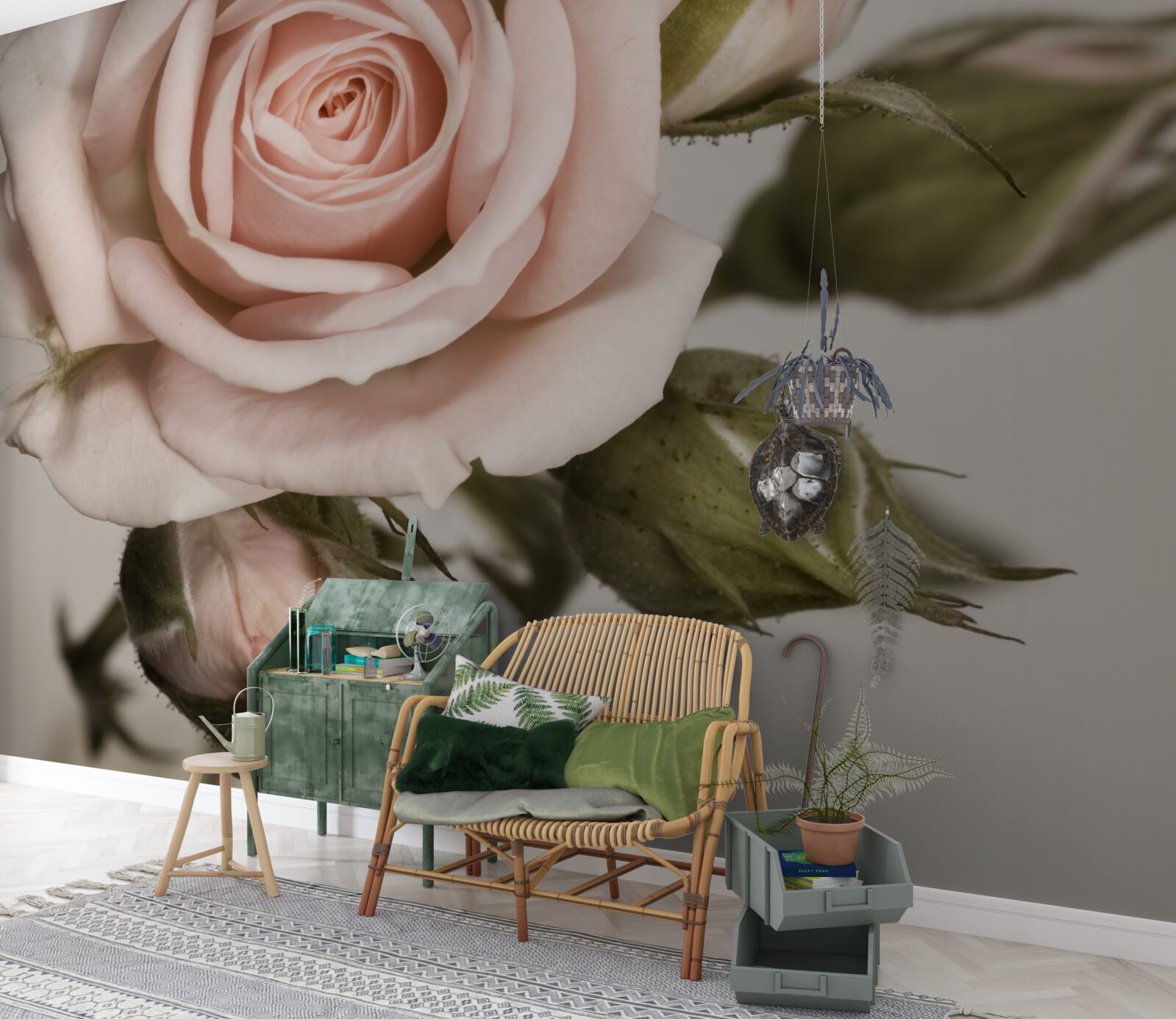 Fototapeten Der hellrosa Rose Donut sticht auf grauem Hintergrund ab