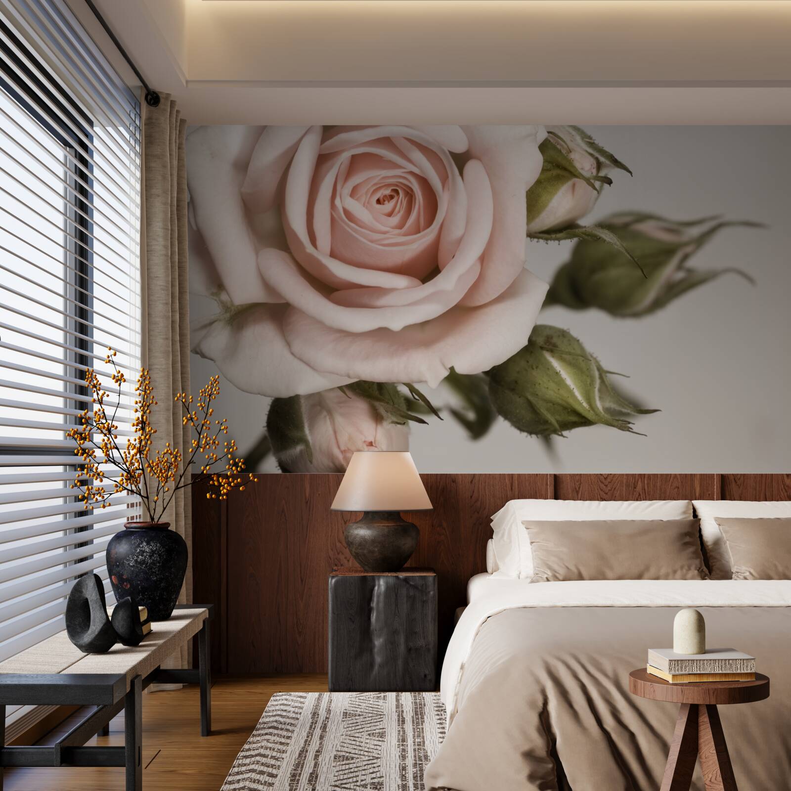 Fototapeten Der hellrosa Rose Donut sticht auf grauem Hintergrund ab