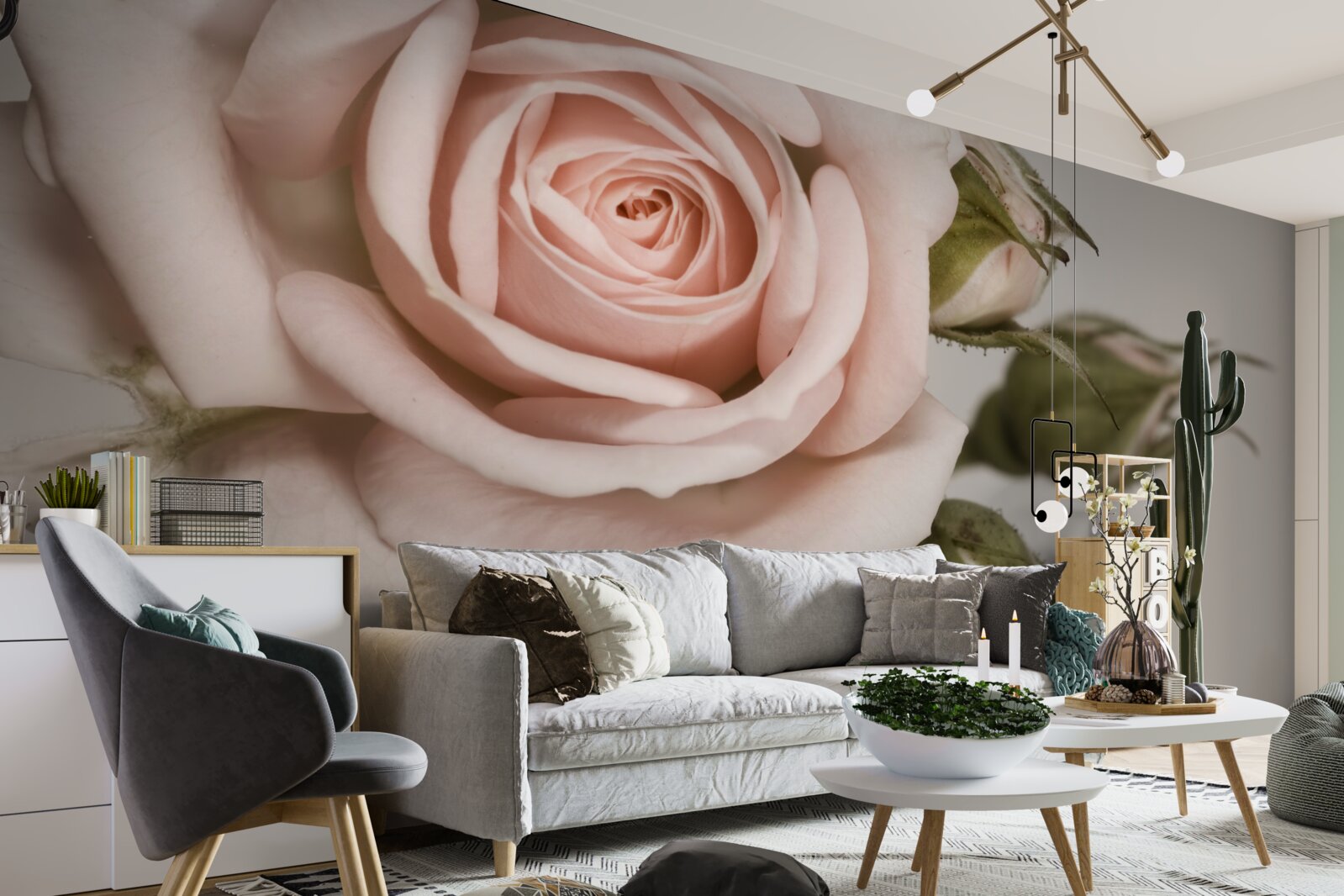Fototapeten Der hellrosa Rose Donut sticht auf grauem Hintergrund ab