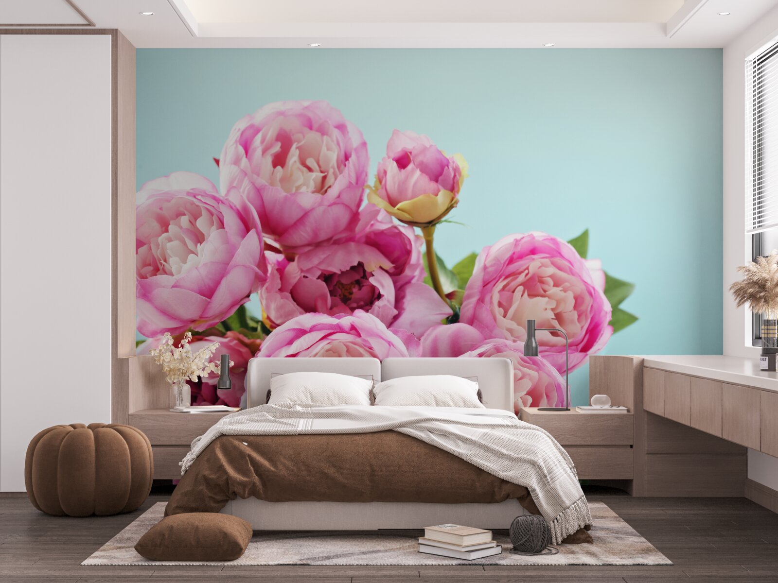 Fototapeten Rosa Blume erinnert an einen blauen Hintergrund