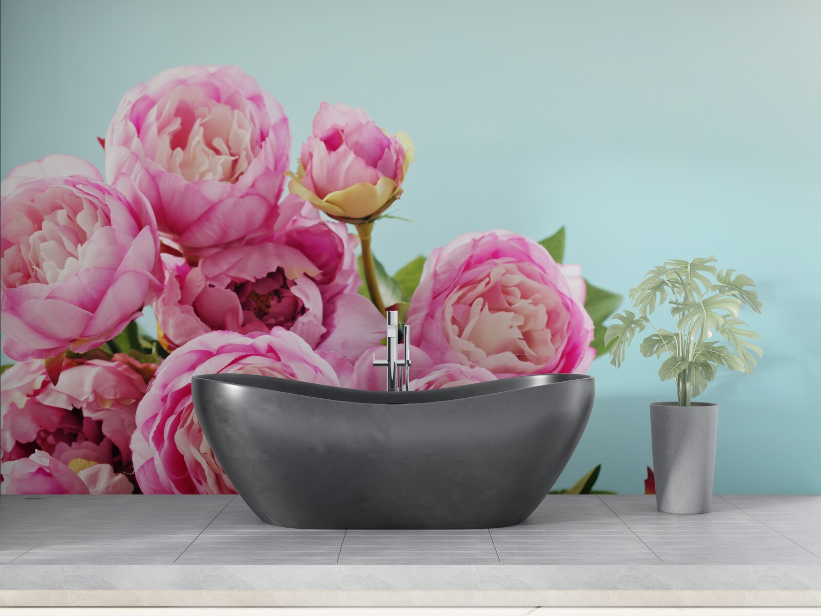 Fototapeten Rosa Blume erinnert an einen blauen Hintergrund