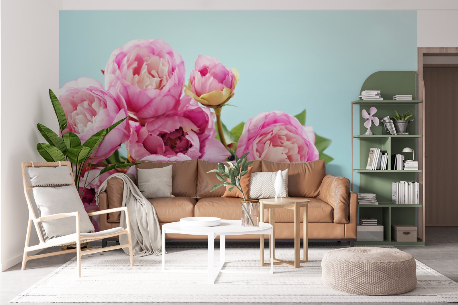 Fototapeten Rosa Blume erinnert an einen blauen Hintergrund
