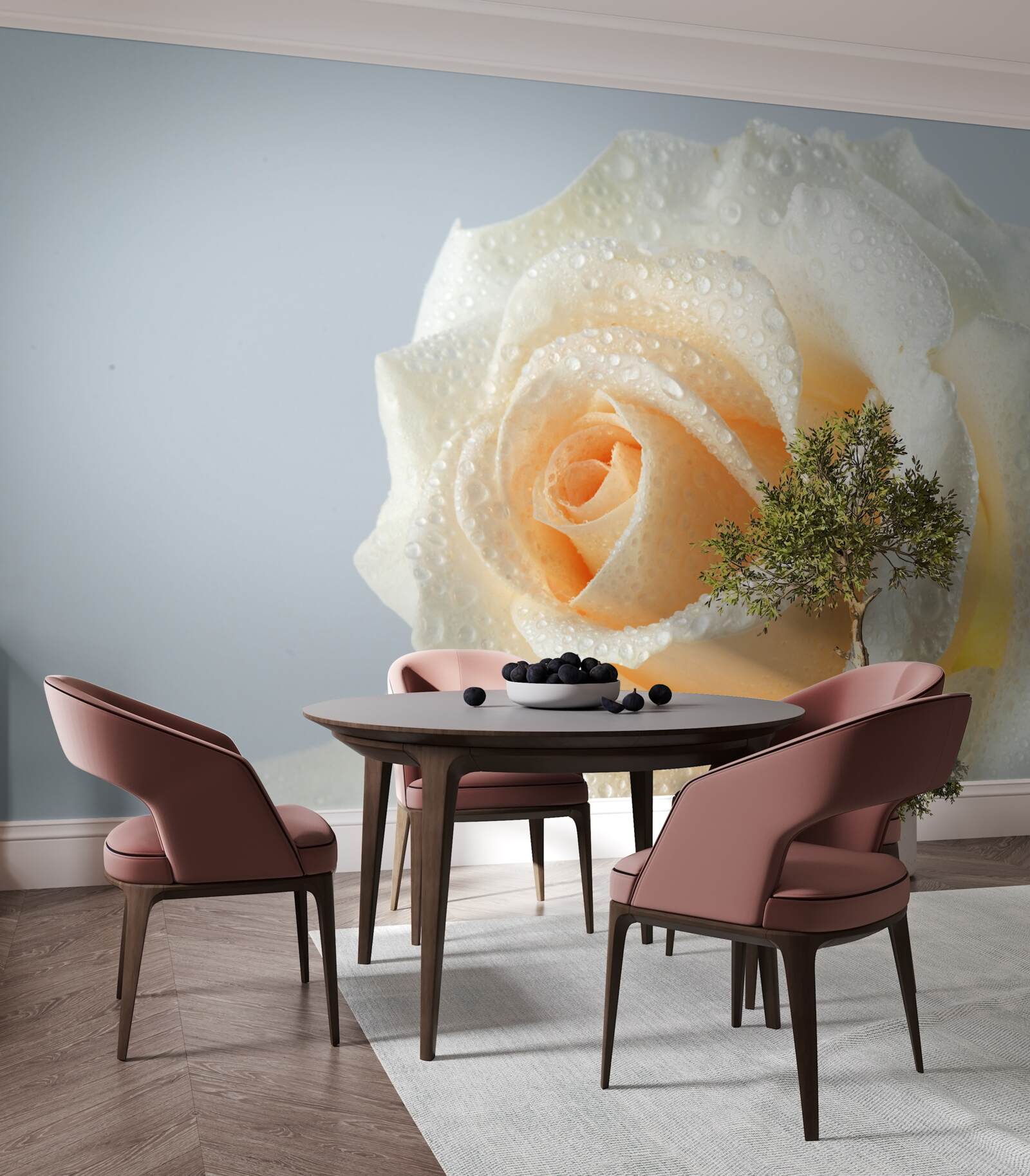 Fototapeten Die Rose ist feucht und cremig