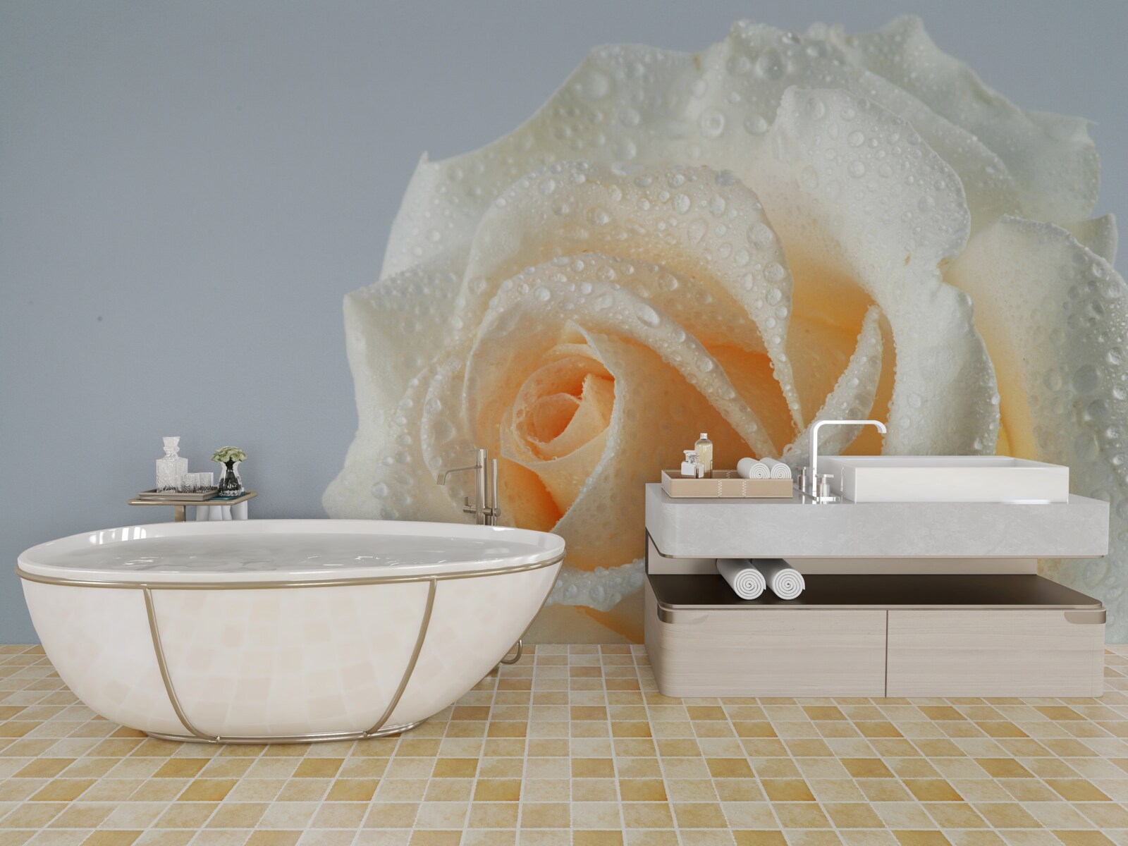 Fototapeten Die Rose ist feucht und cremig
