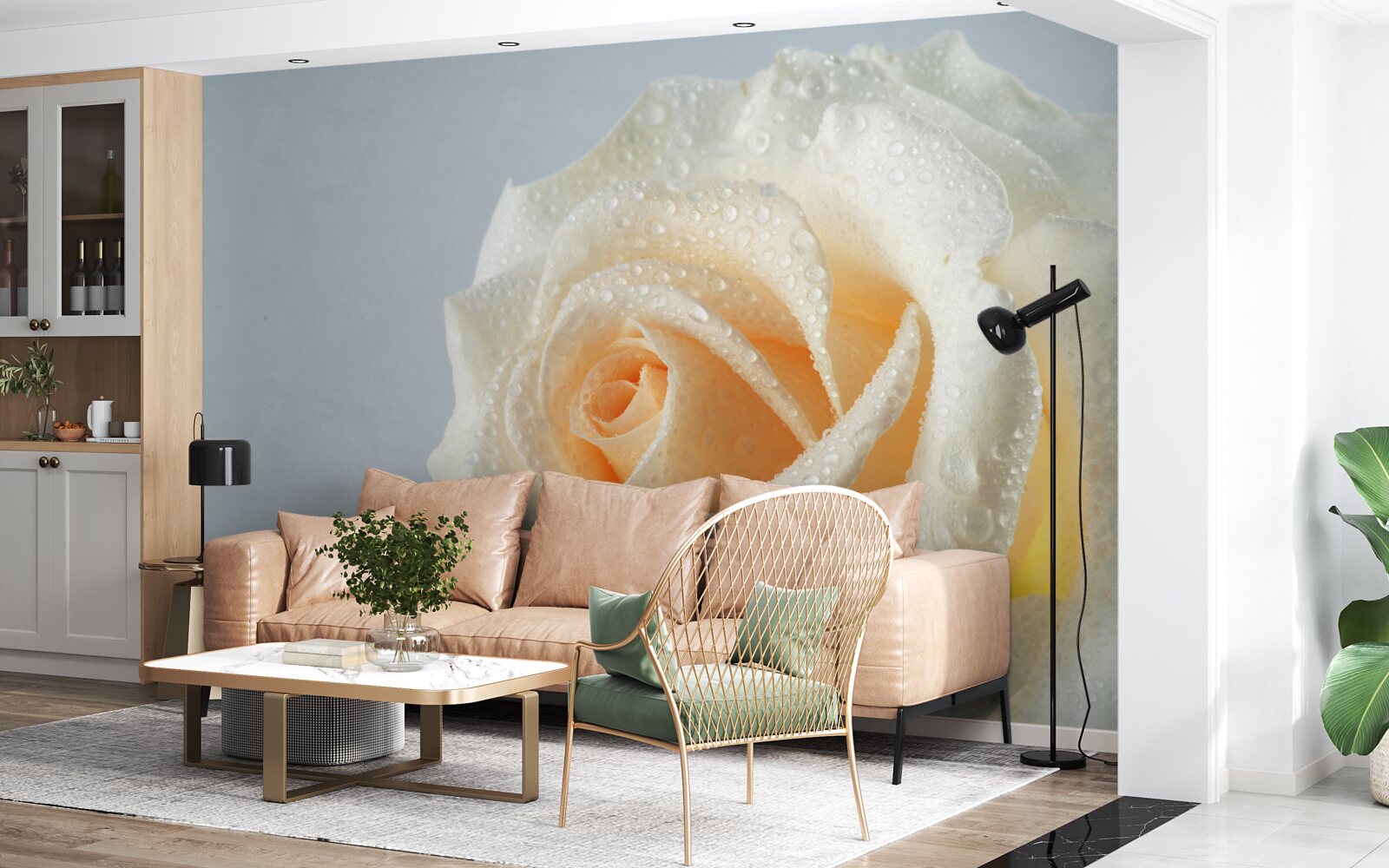 Fototapeten Die Rose ist feucht und cremig