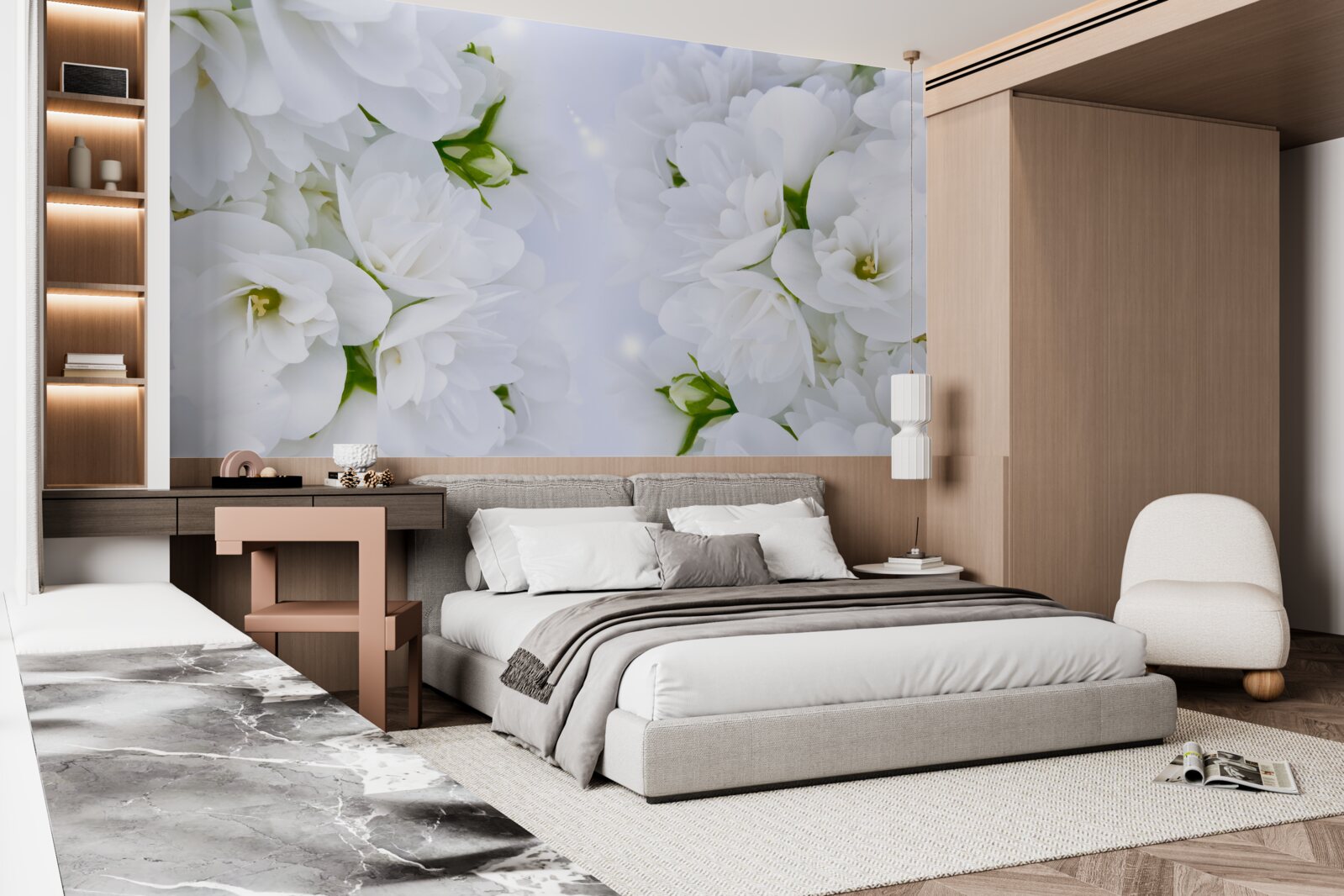 Fototapeten Weiche Blumen, weiß wie Schnee