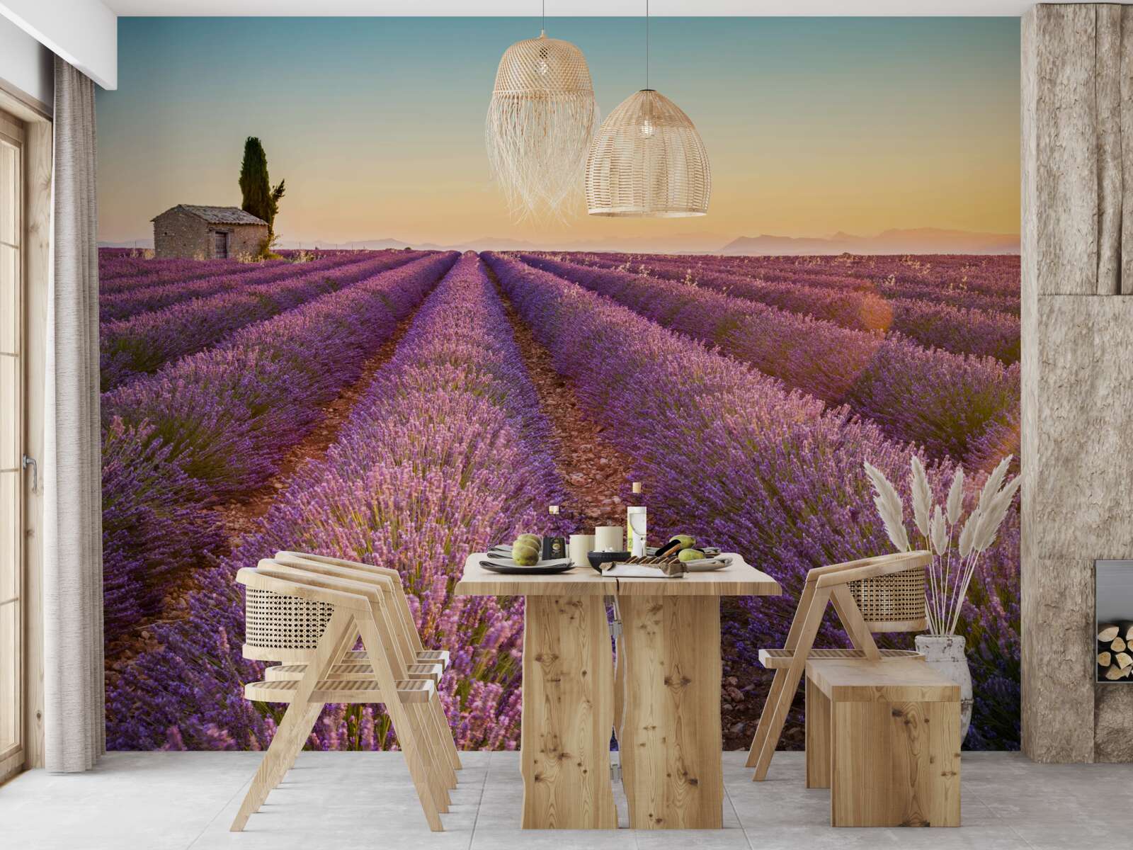 Fototapeten Dawn stand über dem Feld Lavendel auf