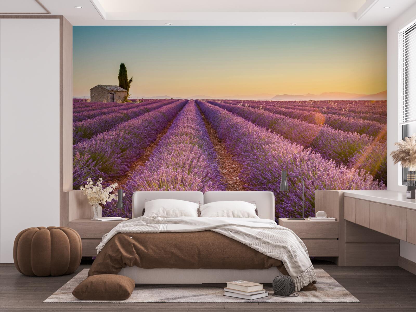 Fototapeten Dawn stand über dem Feld Lavendel auf