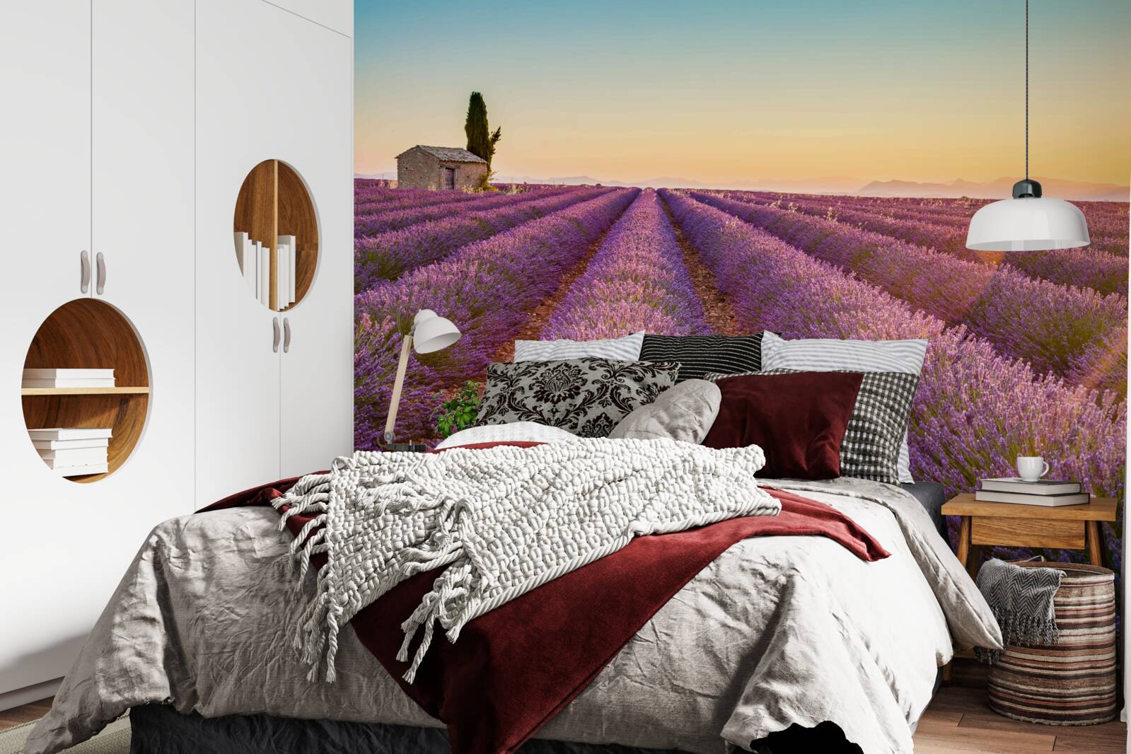 Fototapeten Dawn stand über dem Feld Lavendel auf