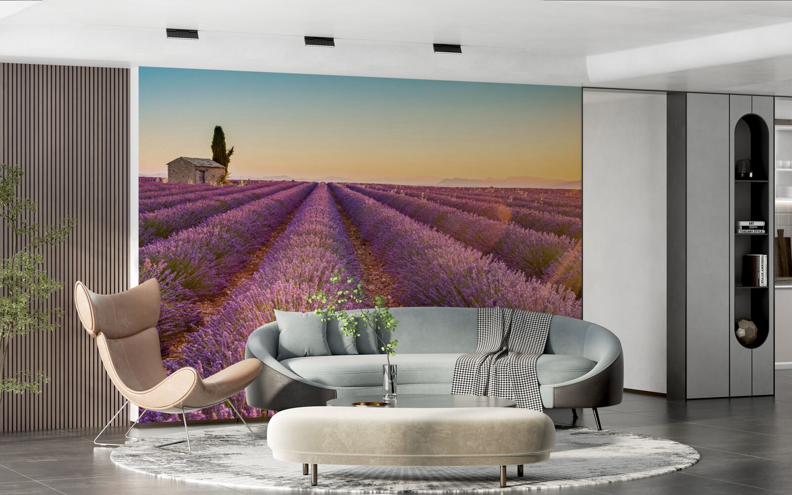 Fototapeten Dawn stand über dem Feld Lavendel auf