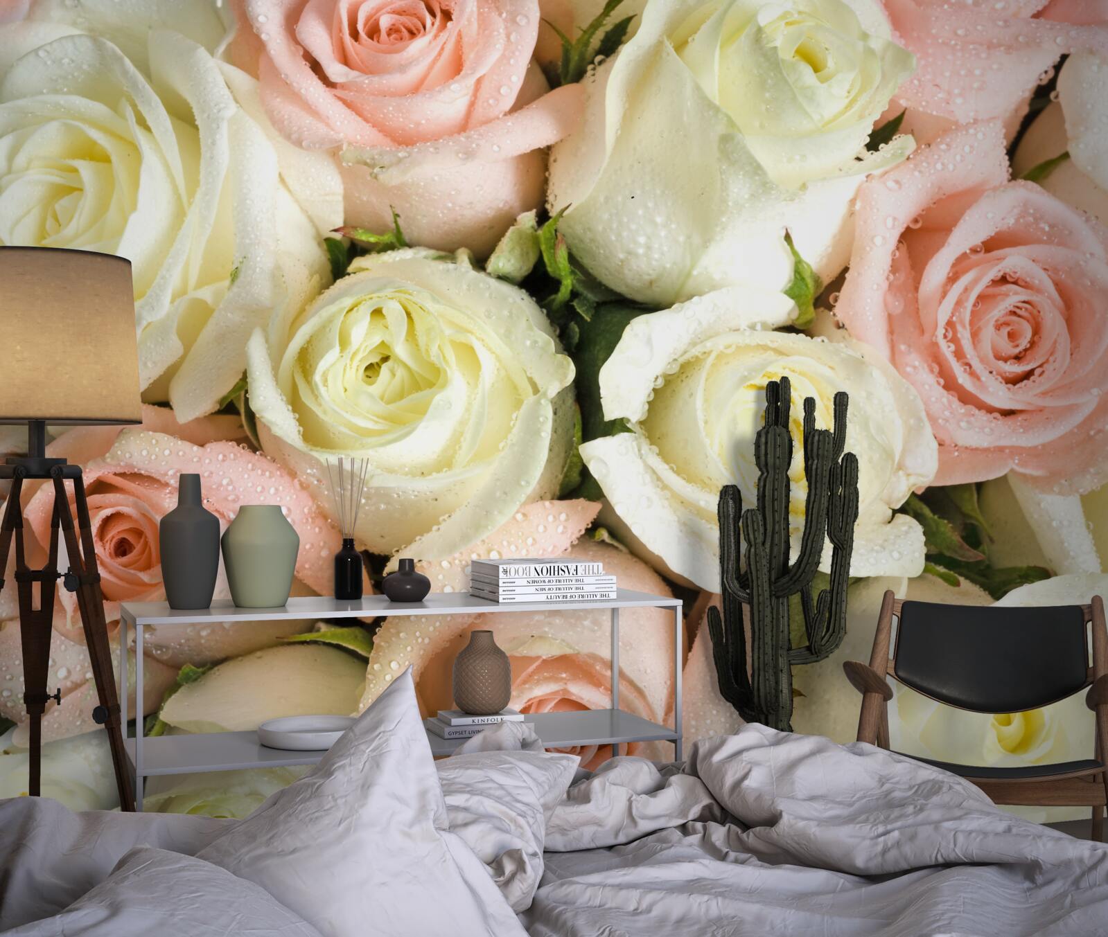 Fototapeten Die Größe von weißen und rosa Rosenblumen