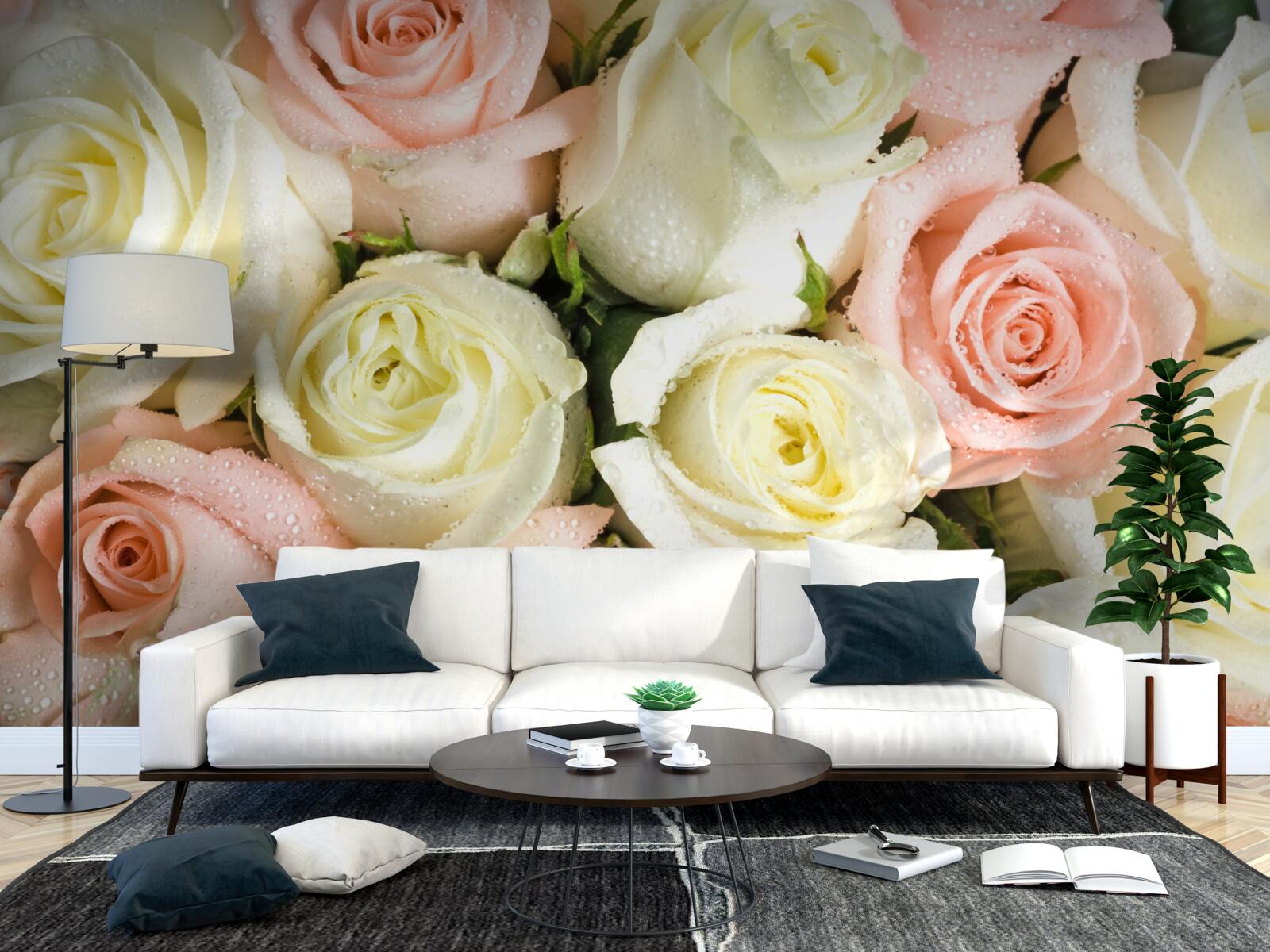 Fototapeten Die Größe von weißen und rosa Rosenblumen