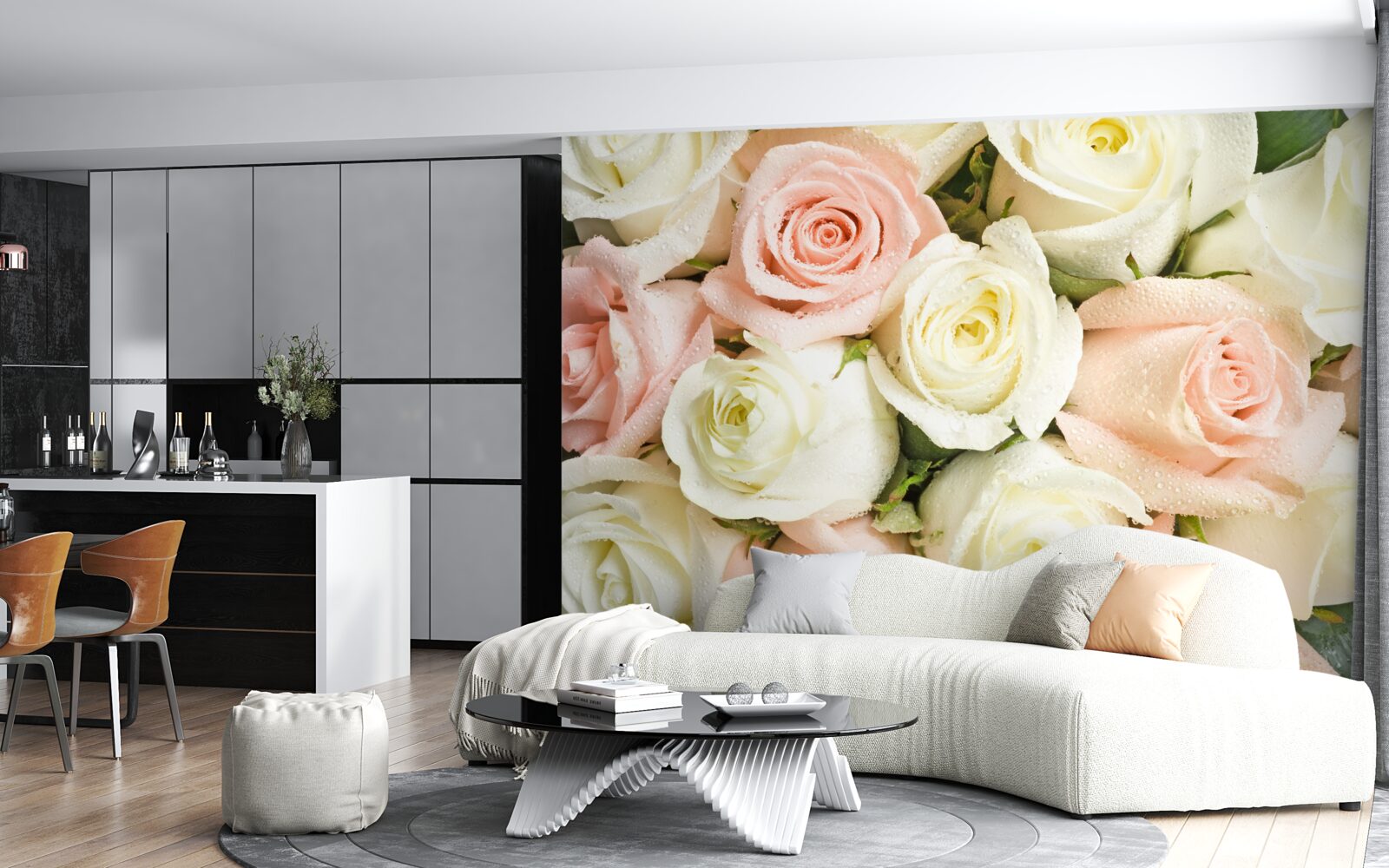 Fototapeten Dünne, helle Knospen der Rose der Braut