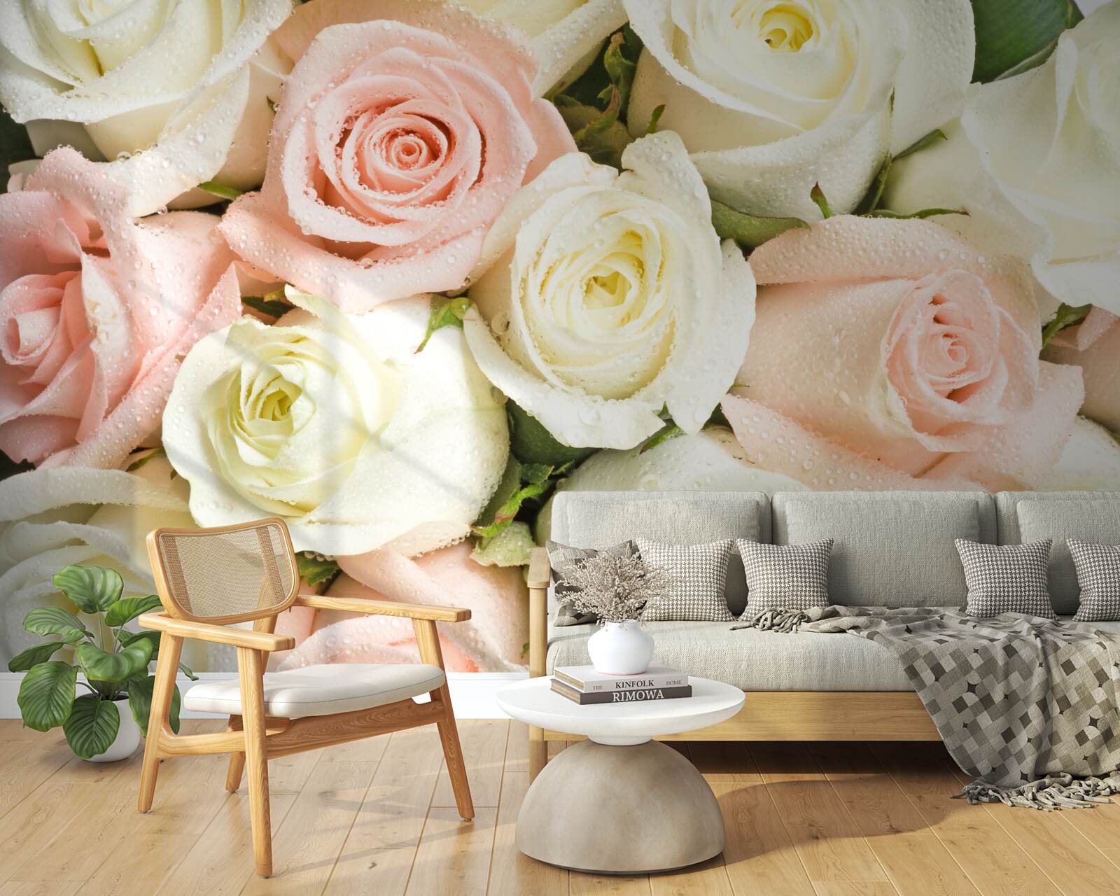 Fototapeten Dünne, helle Knospen der Rose der Braut