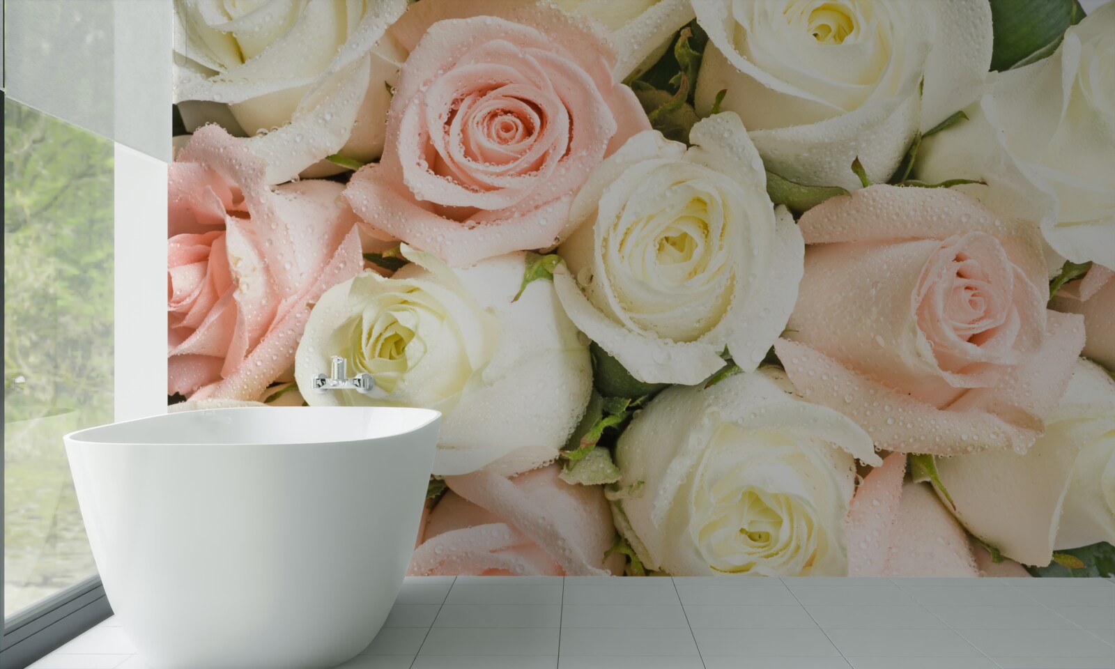 Fototapeten Dünne, helle Knospen der Rose der Braut