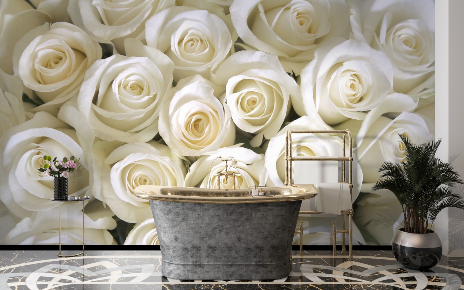 Fototapeten Knöpfe mit schneebedeckten Rosen