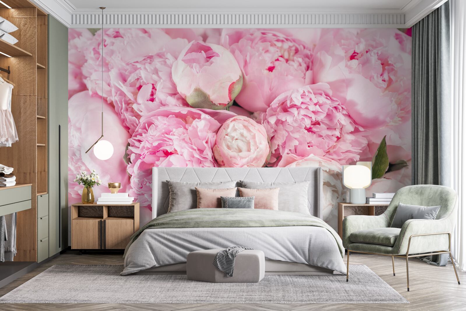 Fototapeten süße rosa Pfingstrosen