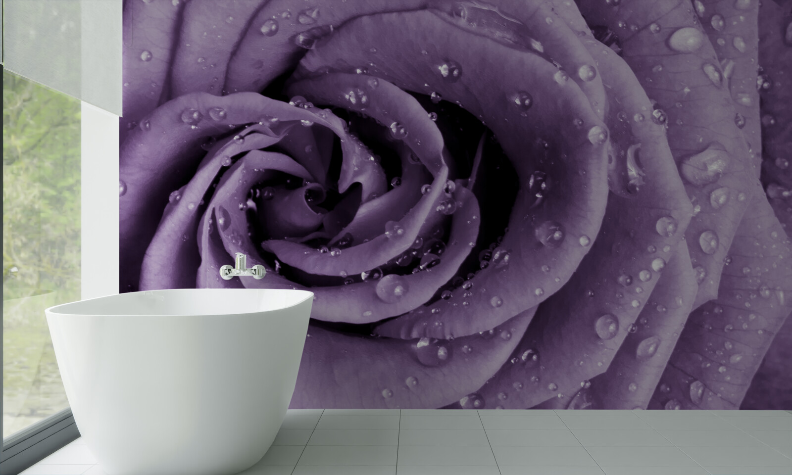Fototapeten Morning Dew auf lila Rose