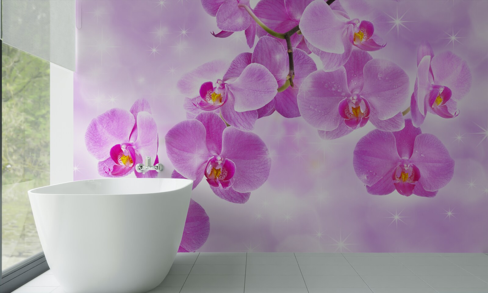 Fototapeten Eine Orchidee mit einem kleinen Farbton, verblassen, biegt
