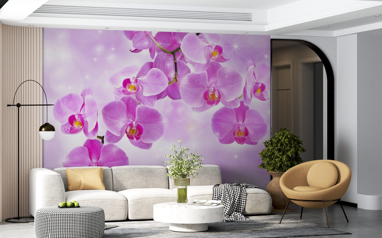 Fototapeten Eine Orchidee mit einem kleinen Farbton, verblassen, biegt