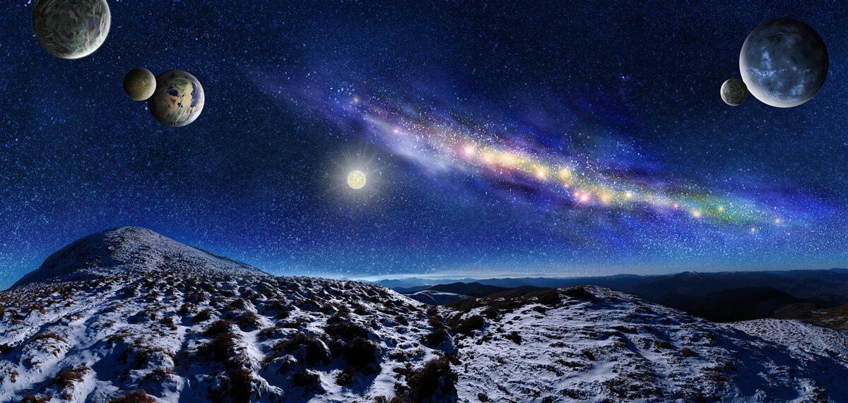 Fototapeten Raumräume mit vielen Planeten