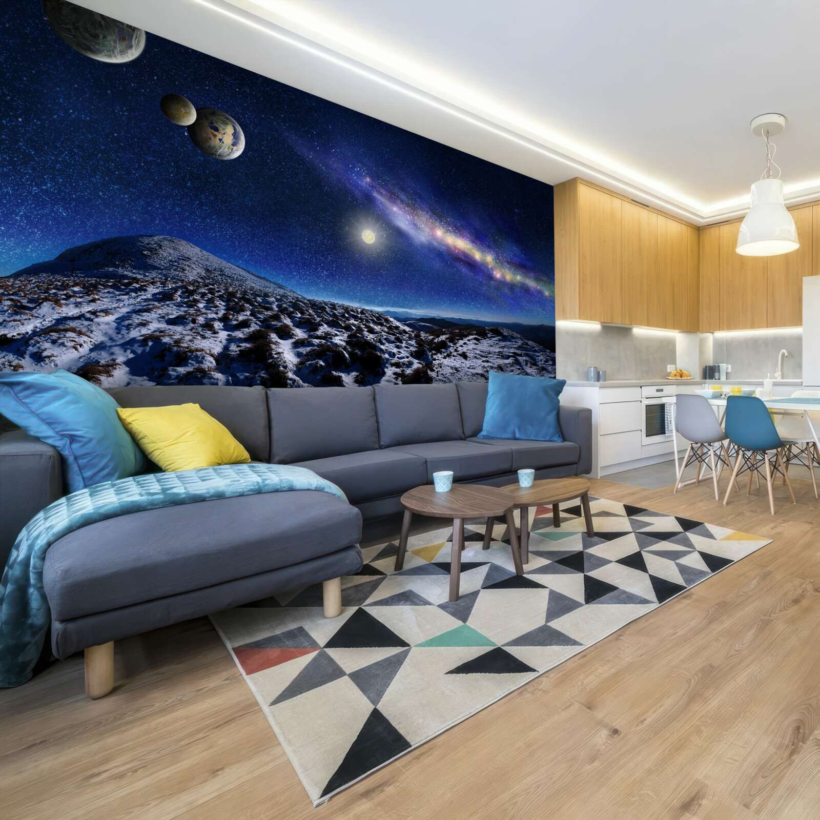Fototapeten Raumräume mit vielen Planeten