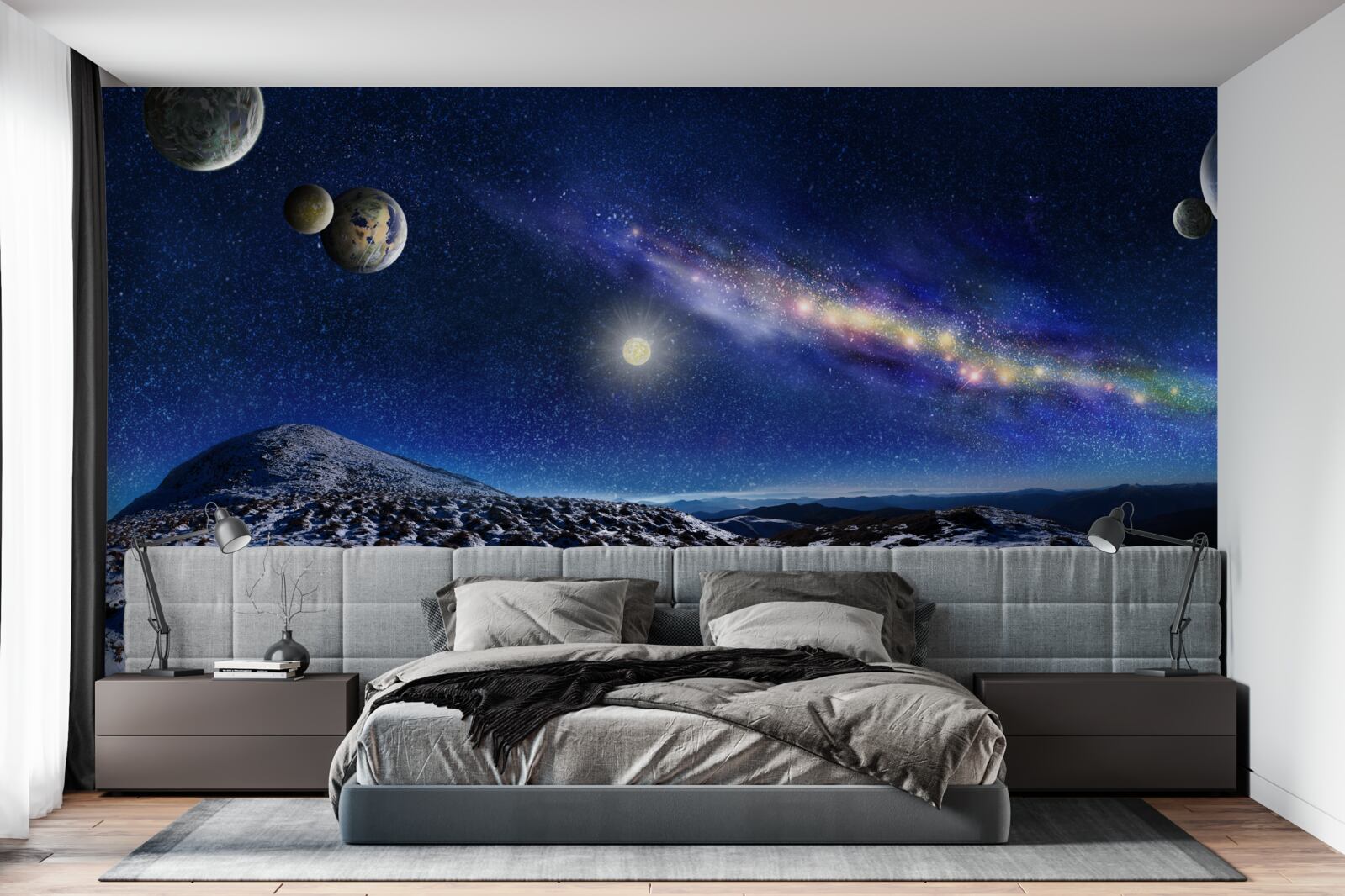 Fototapeten Raumräume mit vielen Planeten