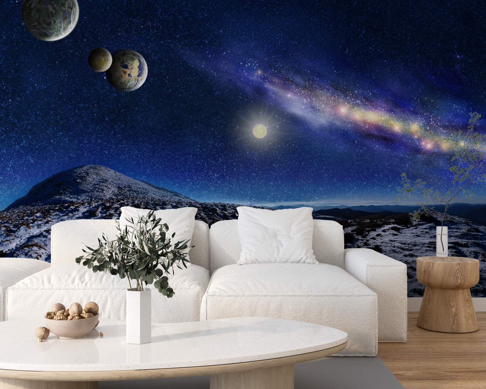 Fototapeten Raumräume mit vielen Planeten