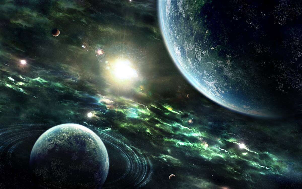 Fototapeten Eine leuchtende Explosion in der Nähe des Planeten