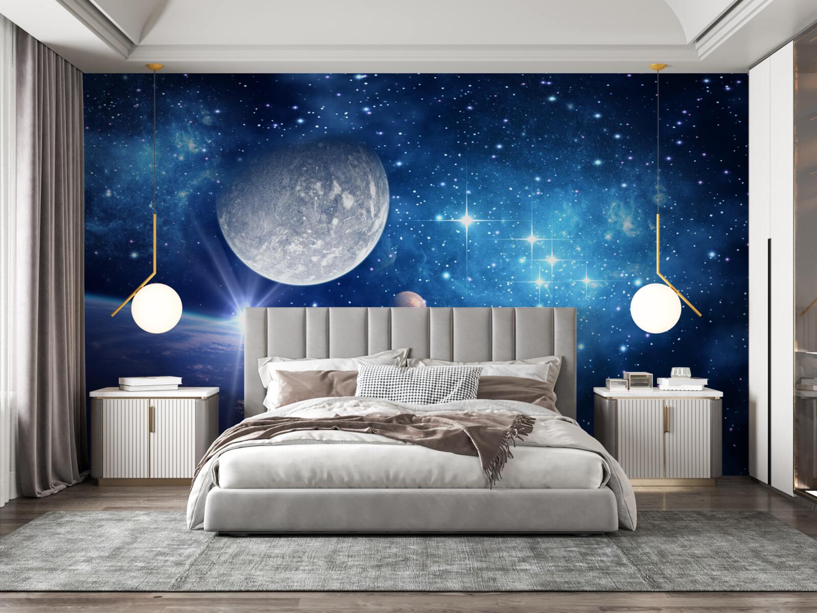Fototapeten Der Mond ist im Hintergrund und die Erde im Vordergrund