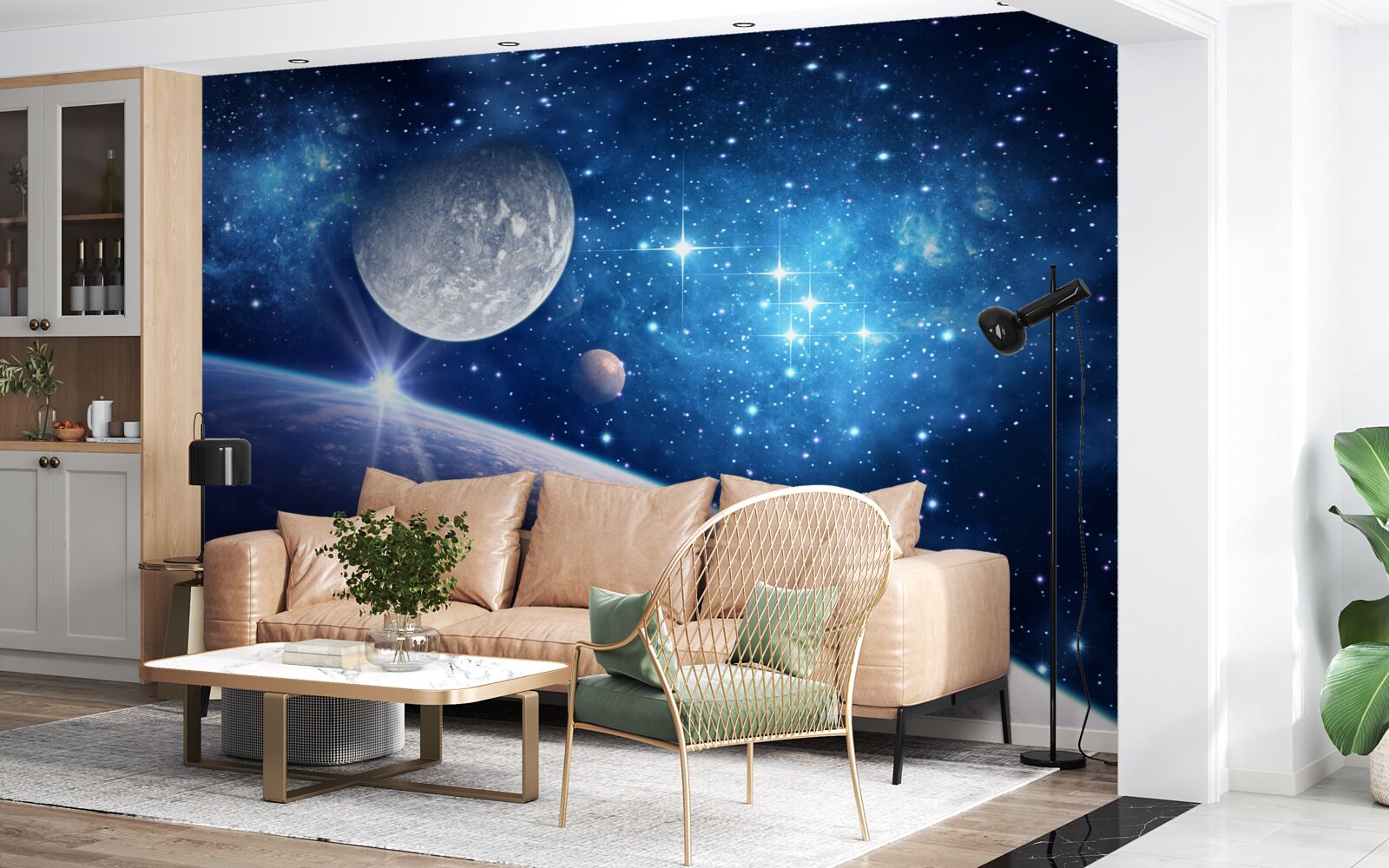 Fototapeten Der Mond ist im Hintergrund und die Erde im Vordergrund