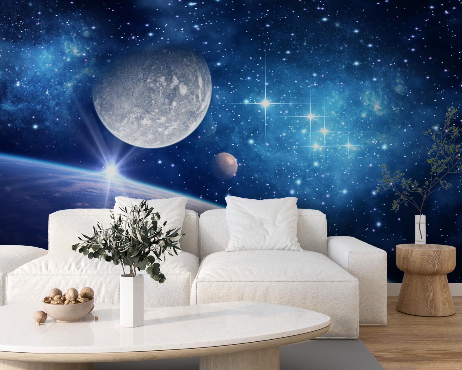 Fototapeten Der Mond ist im Hintergrund und die Erde im Vordergrund