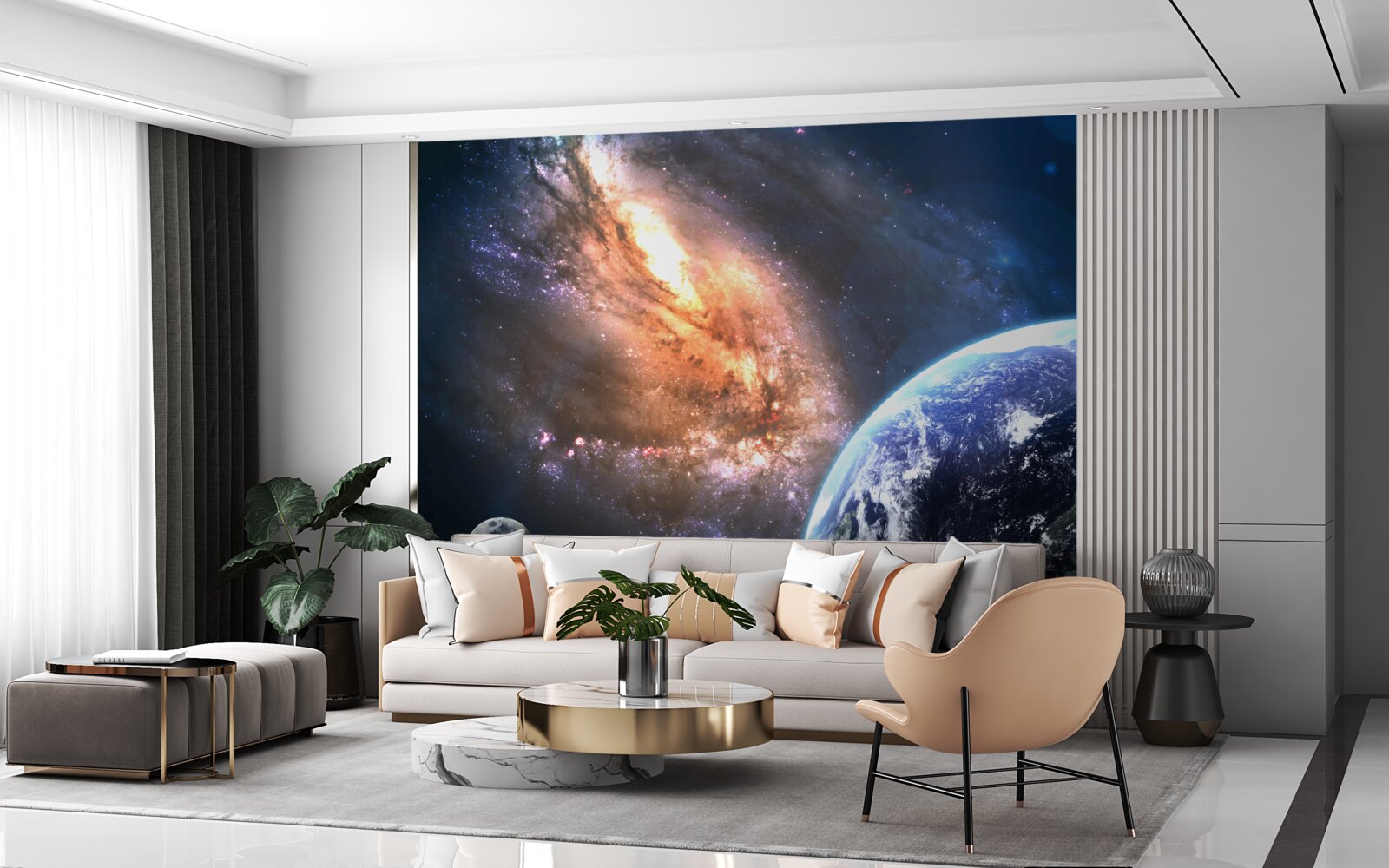 Fototapeten Planet, Satellit und neu entdeckte Galaxie