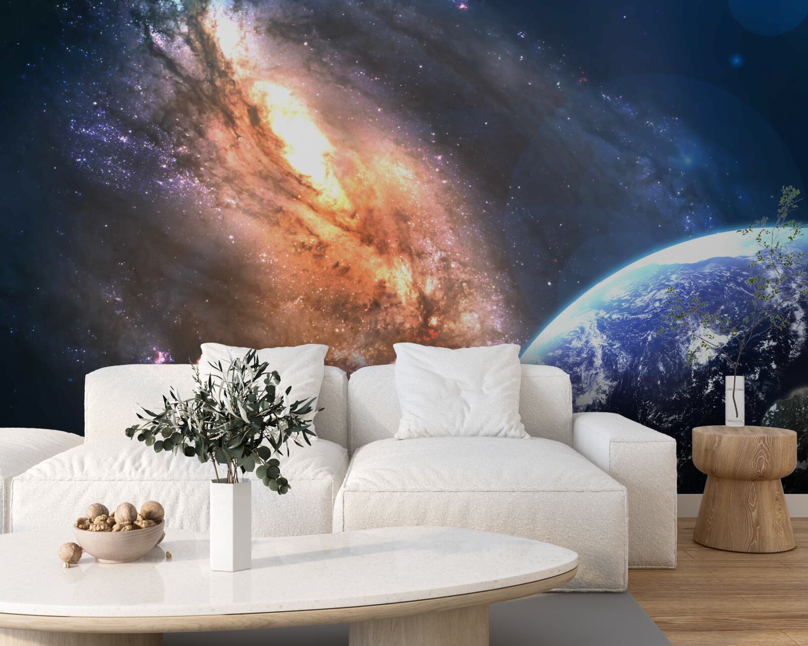 Fototapeten Planet, Satellit und neu entdeckte Galaxie