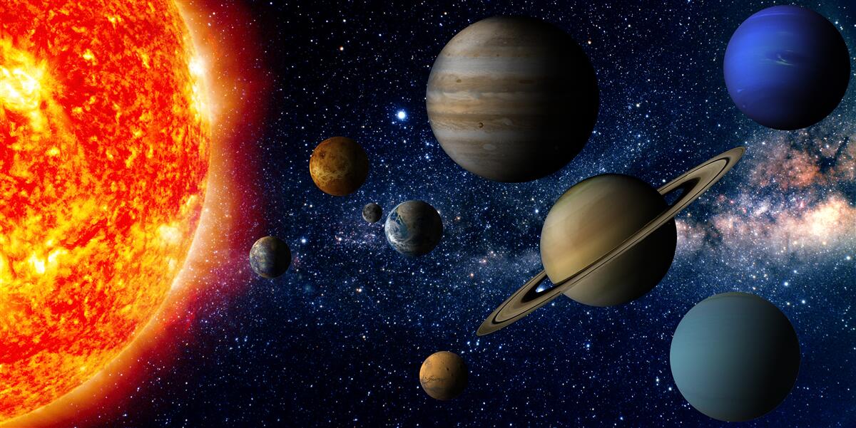Fototapeten Die Proportionen zwischen den Planeten und der Sonne
