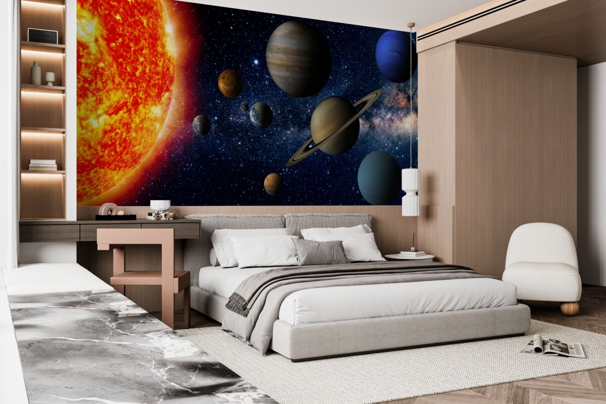 Fototapeten Die Proportionen zwischen den Planeten und der Sonne