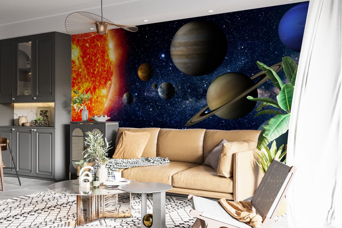 Fototapeten Die Proportionen zwischen den Planeten und der Sonne