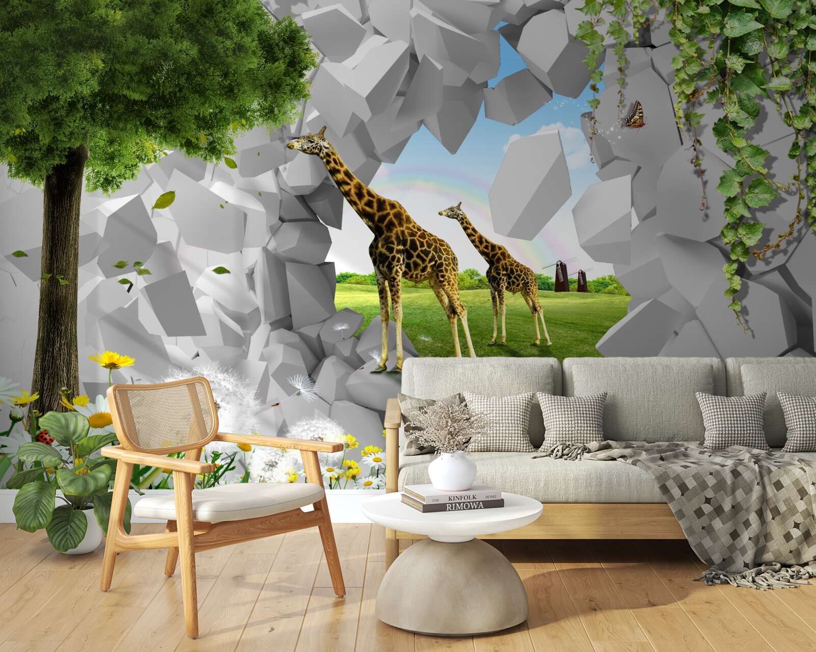 Fototapeten In der Natur versuchen Giraffen, Bäume zu erreichen