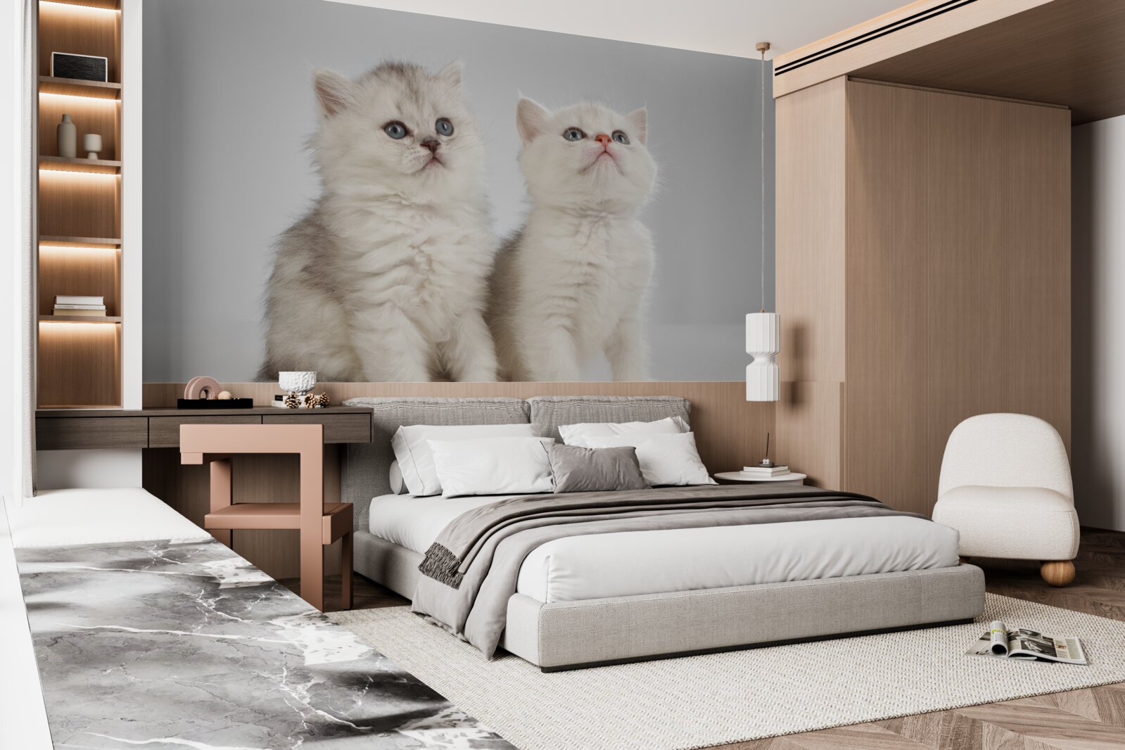 Fototapeten Sie beobachten zwei kleine Katzen