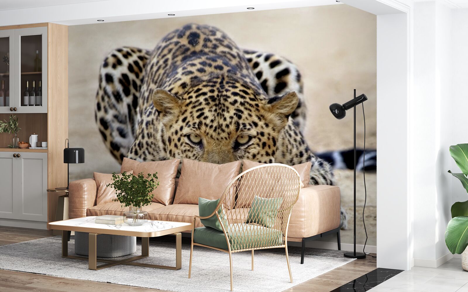 Fototapeten Ein wartender Leopard mit fleckter Haut