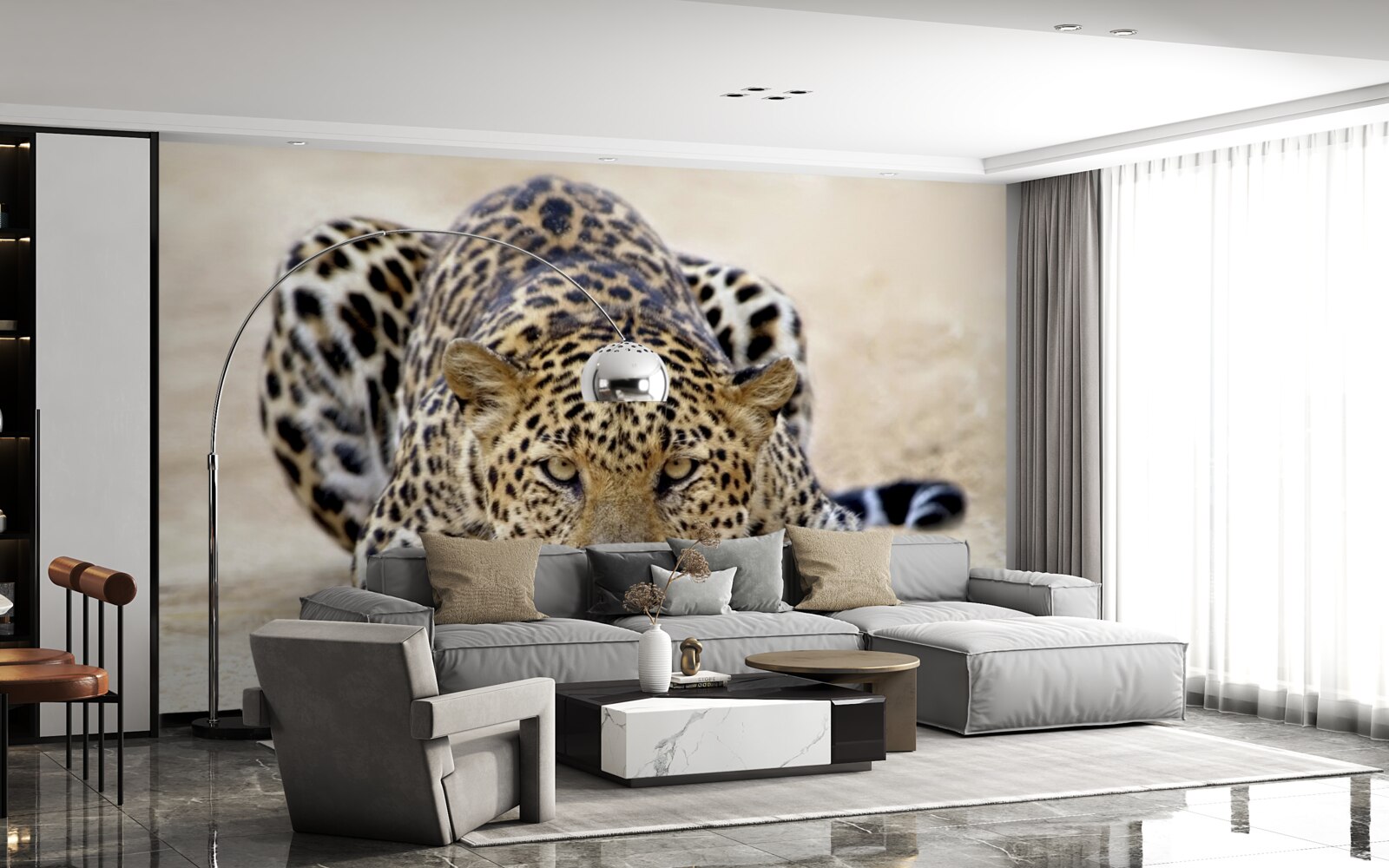 Fototapeten Ein wartender Leopard mit fleckter Haut