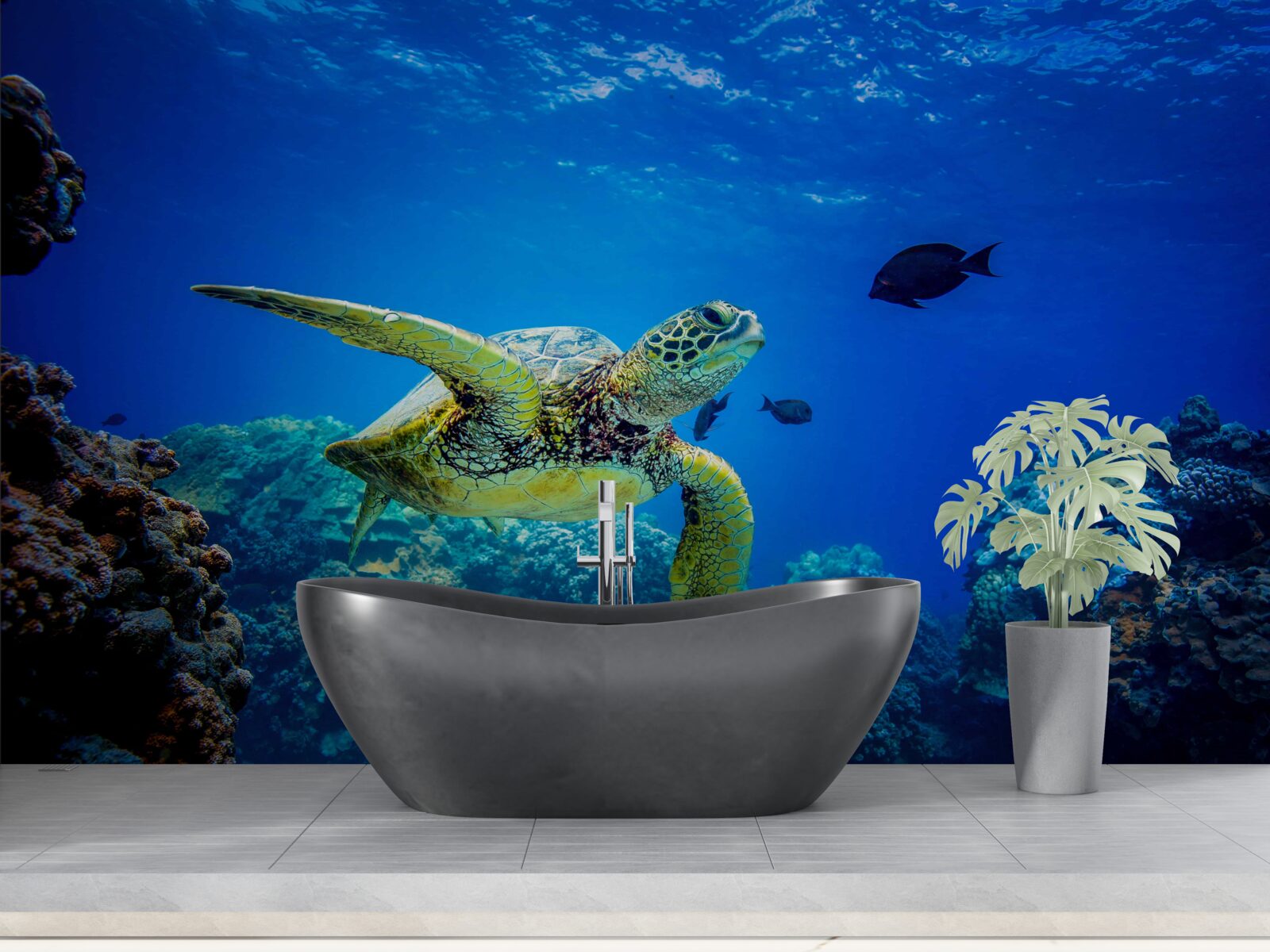 Fototapeten Die grüne Meeresschildkröte schwimmt im Ozean
