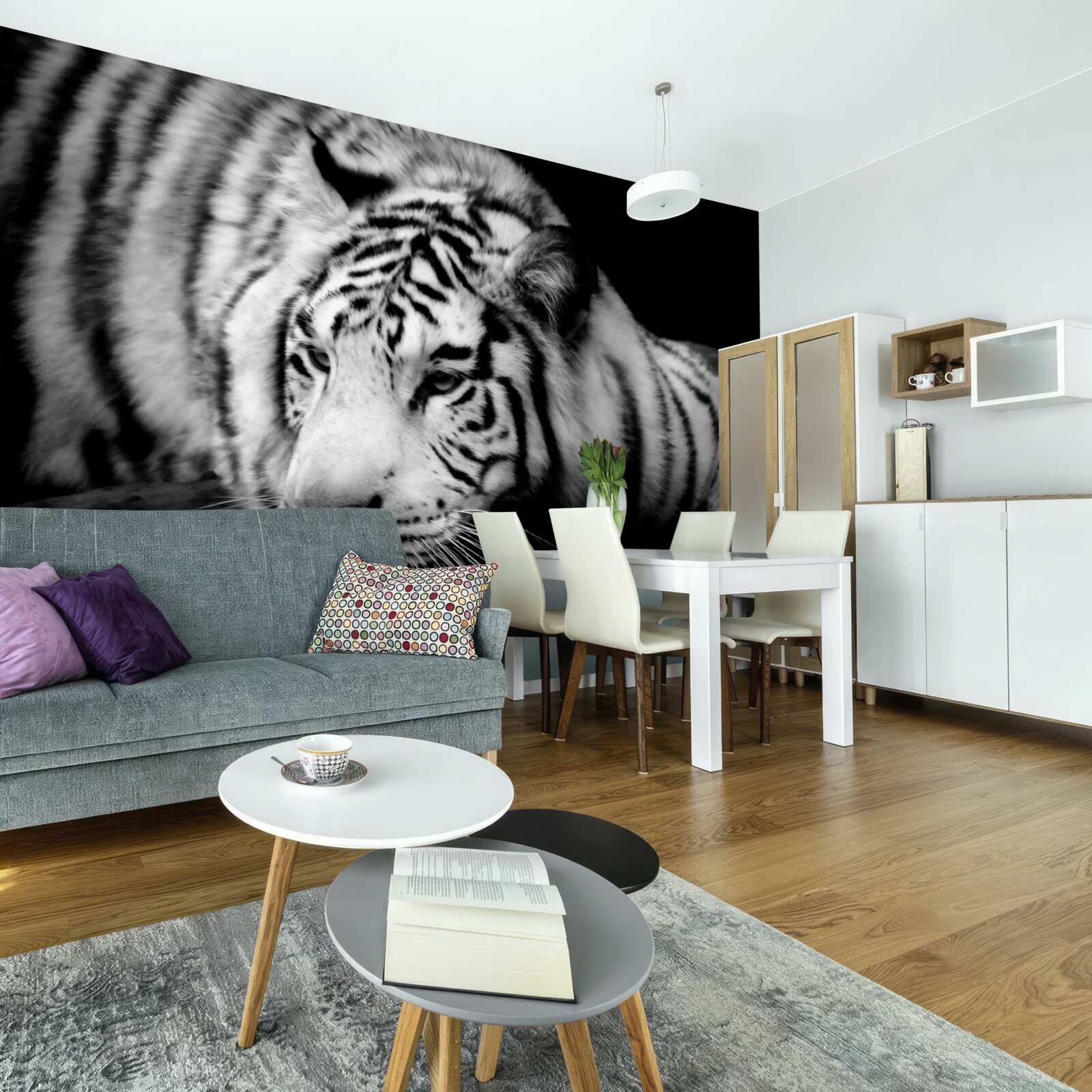 Fototapeten charmanter Schwarz -Weiß -Tiger