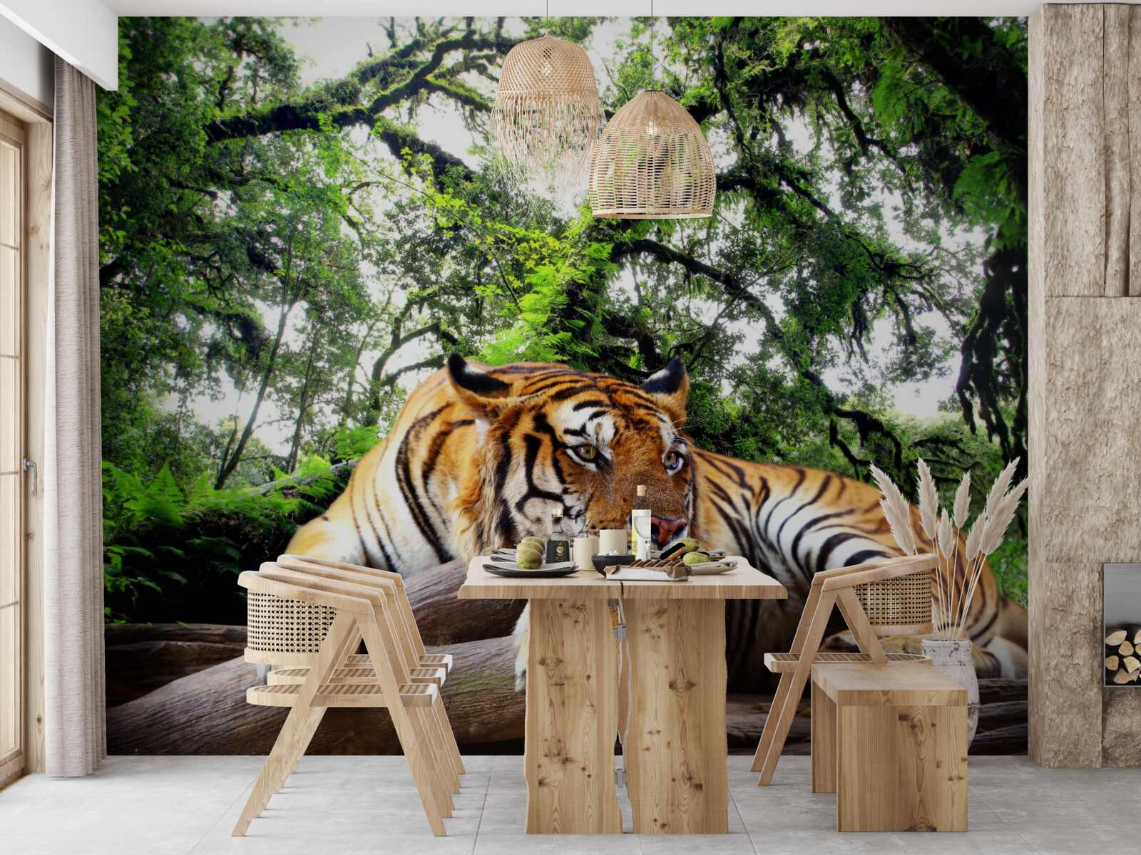 Fototapeten Der Tiger ruht in einem wilden tropischen Dschungel