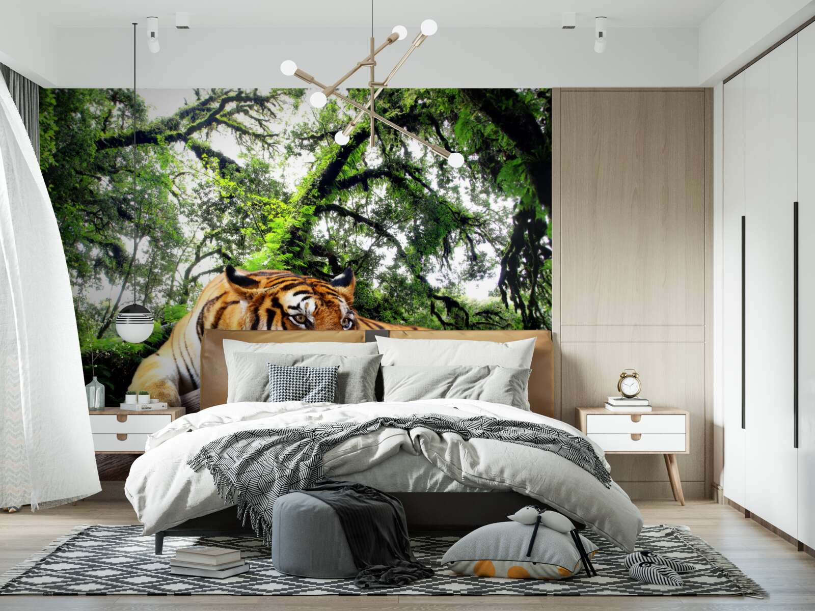 Fototapeten Der Tiger ruht in einem wilden tropischen Dschungel