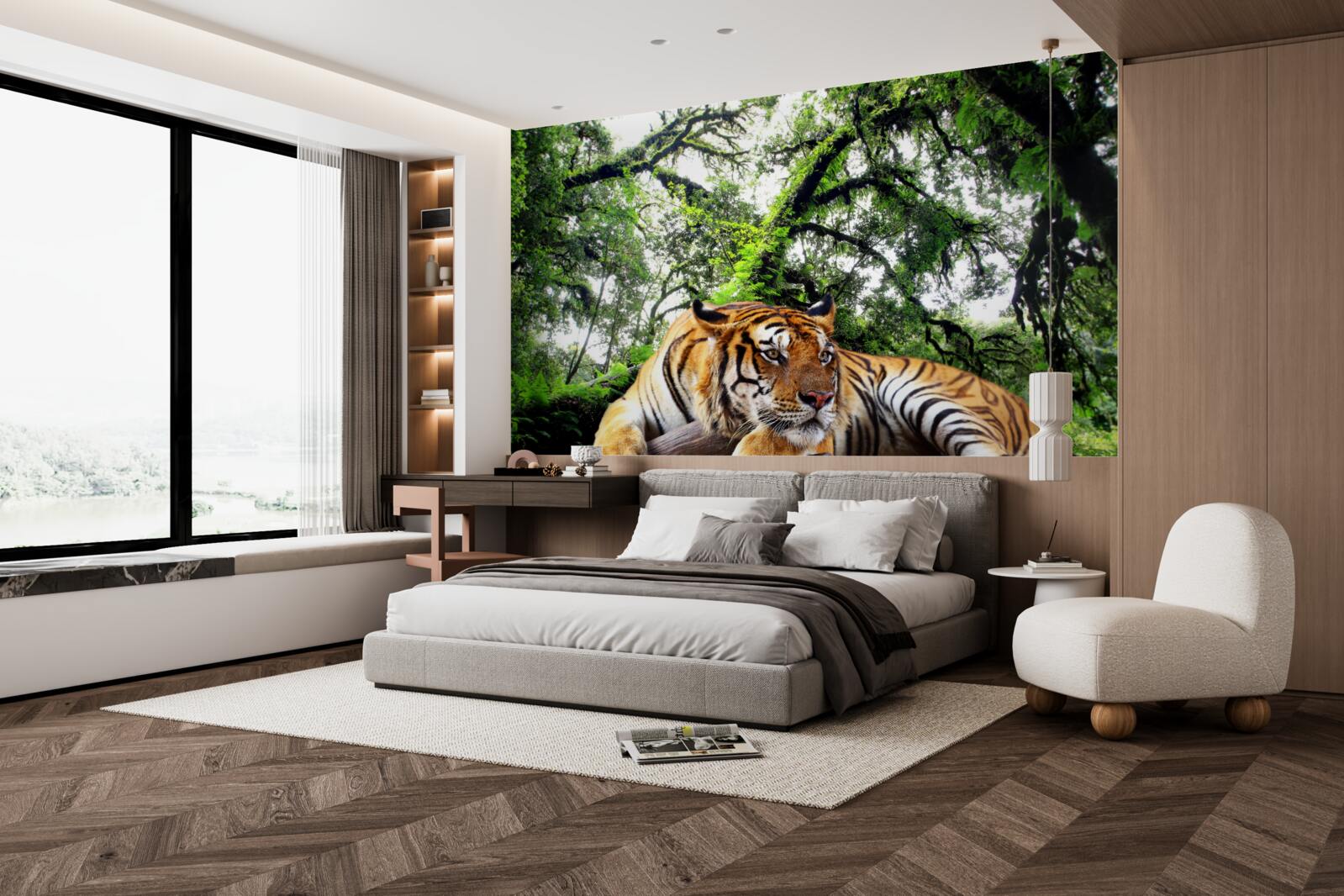 Fototapeten Der Tiger ruht in einem wilden tropischen Dschungel