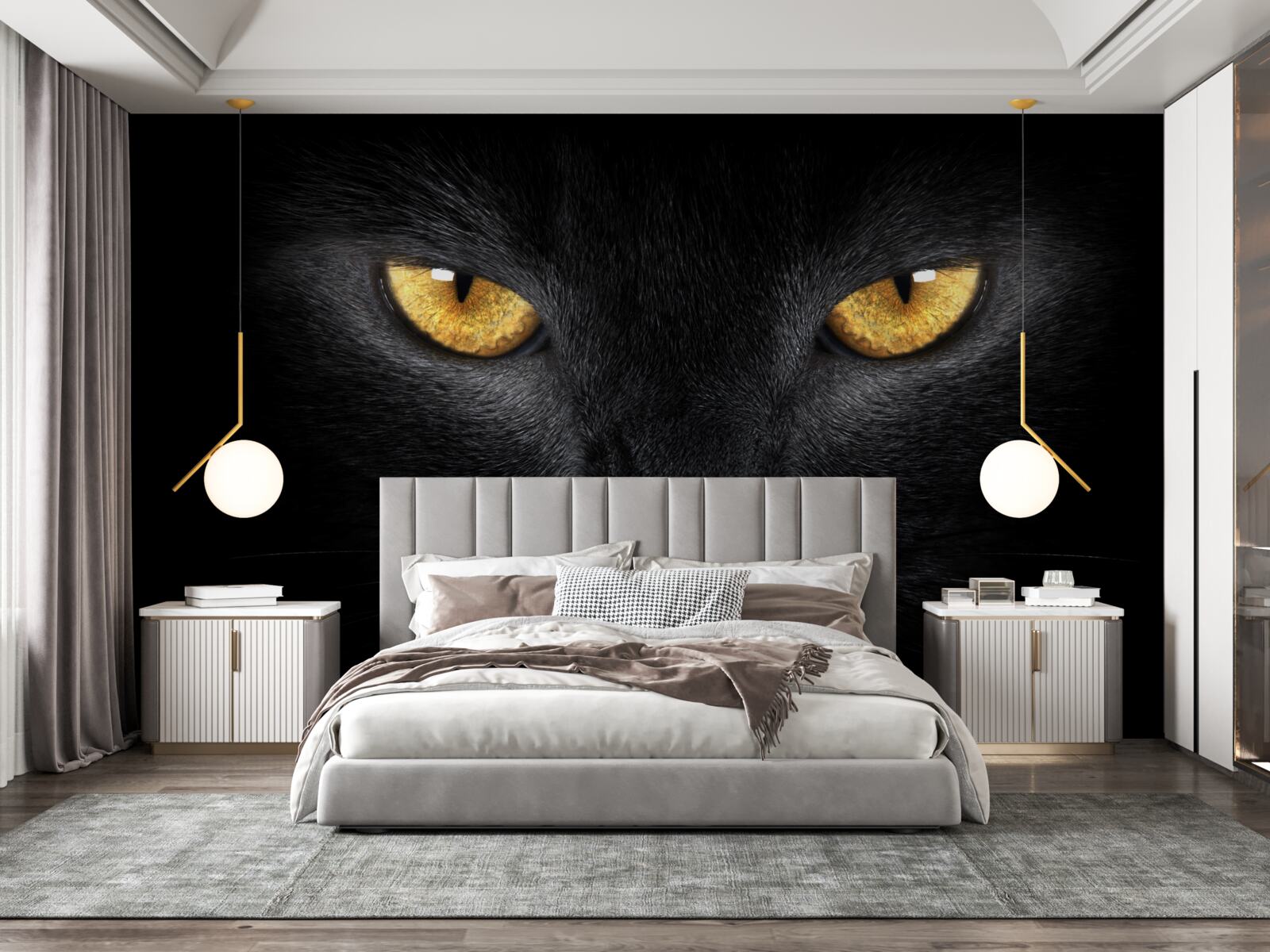 Fototapeten Ein durchdringendes Aussehen einer schwarzen Katze