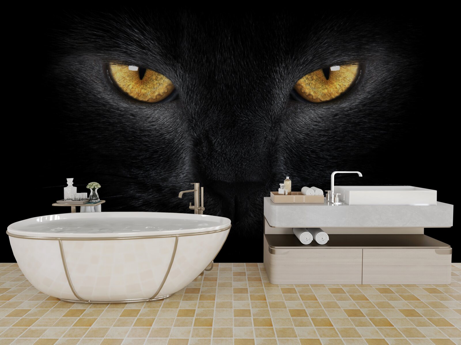 Fototapeten Ein durchdringendes Aussehen einer schwarzen Katze