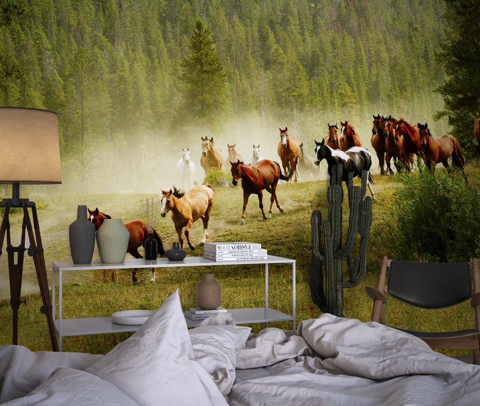 Fototapeten Pferde, die durch den Wald rennen