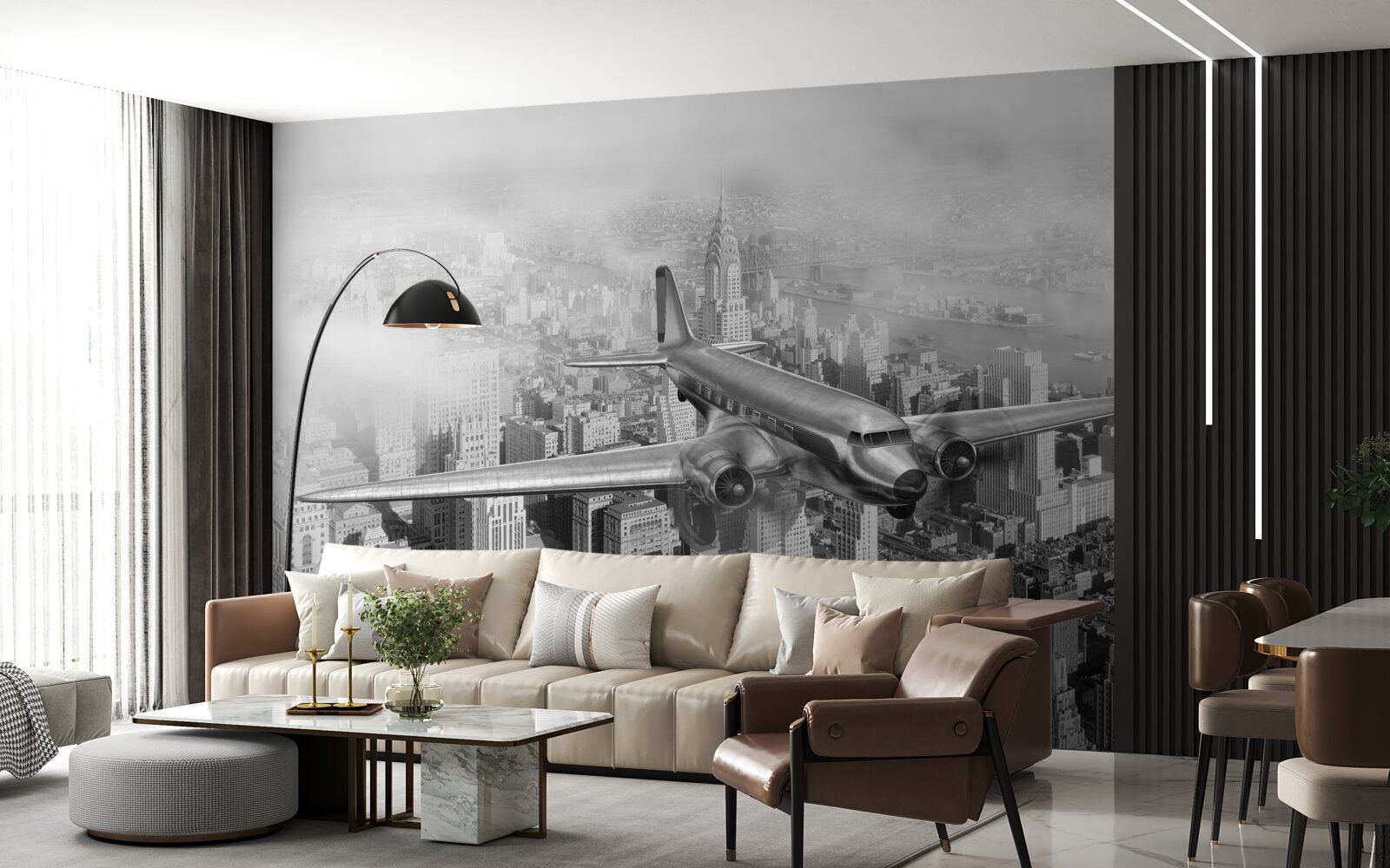 Fototapeten Reisen mit dem Flugzeug über den Stadtriese